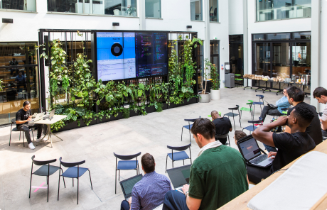 Students learning web development at a coding bootcamps London info session at BrainStation.